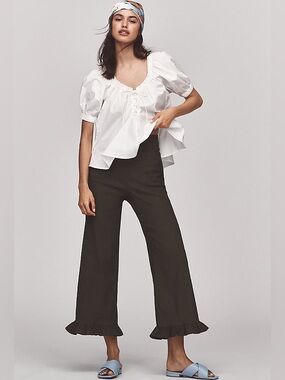 Anthropologie Colette Magic Fabric Ruffle-Hem Crop Wide-Leg Pants